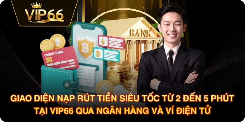 Giao diện nạp rút tiền siêu tốc từ 2 đến 5 phút tại VIP66 qua ngân hàng và ví điện tử
