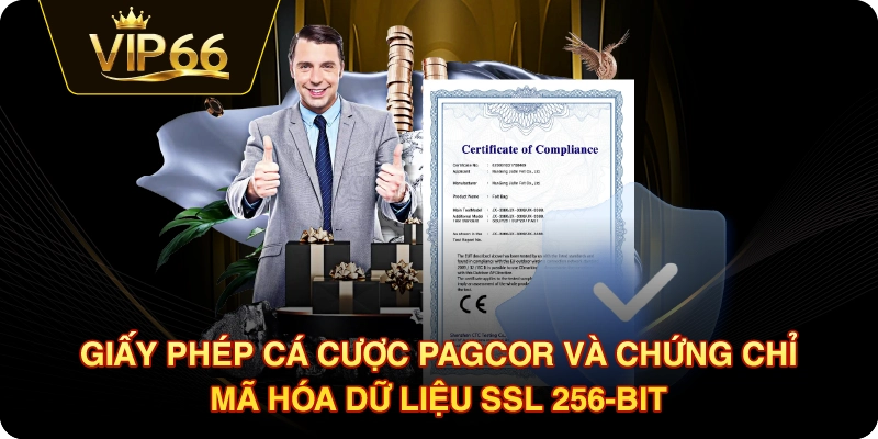 Giấy phép cá cược PAGCOR và chứng chỉ mã hóa dữ liệu SSL 256-bit